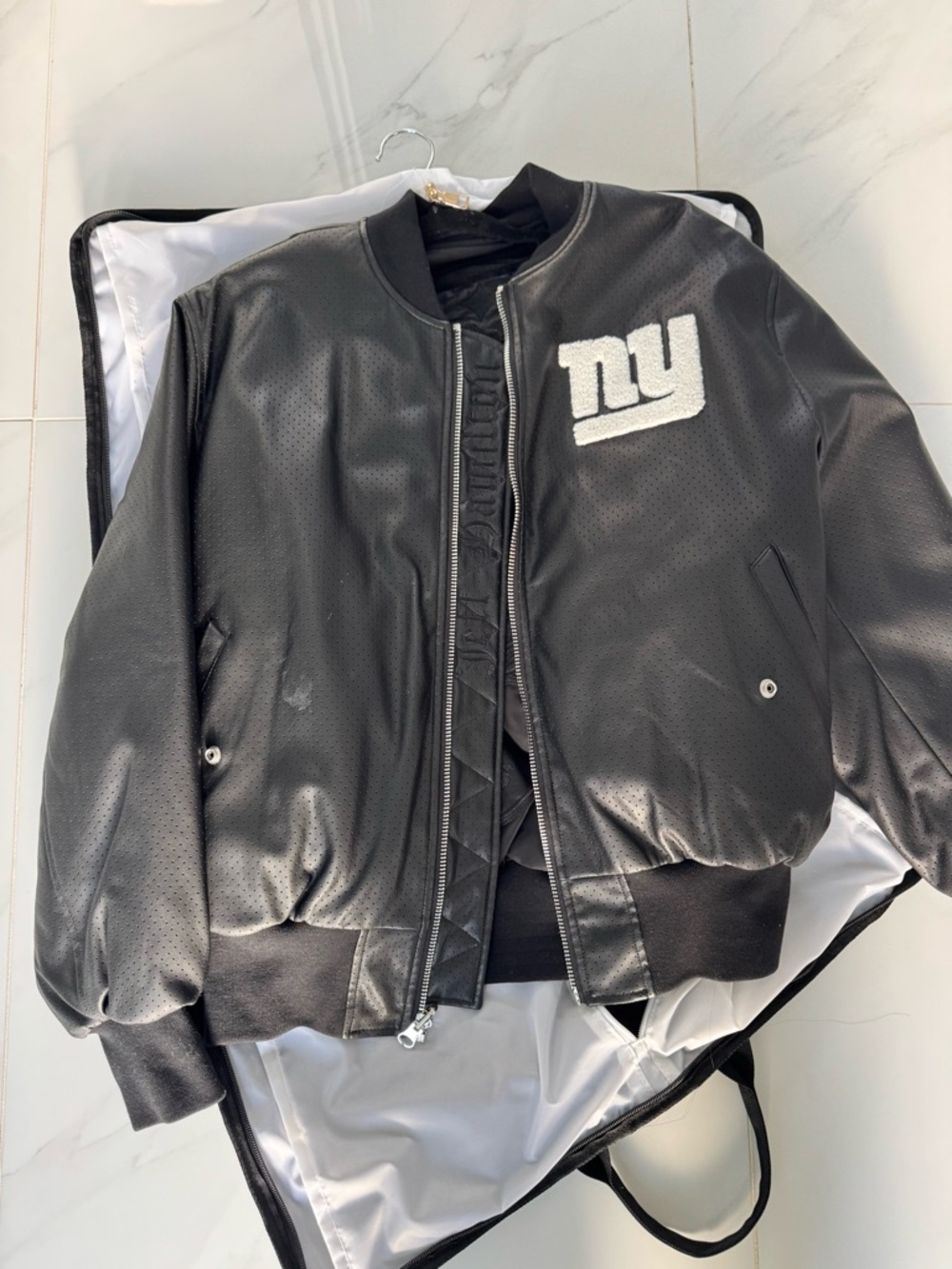 🔥 RARE EXCLUSIVE NYC DYNASTY x NY GIANTS REVERSIBLE LEATHER BOMBER – VIP ONLY 🔥